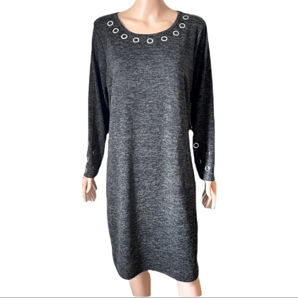 Tacera Gray Grommet Neckline Shift Dress Sz XL